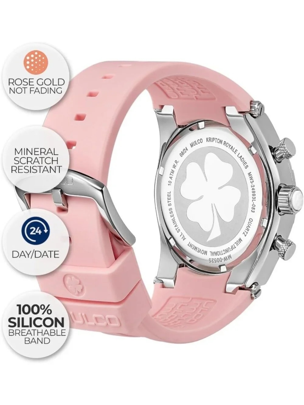 Women's Pink Rose Gold Large Face Waterproof Stainless Steel Quartz Watches